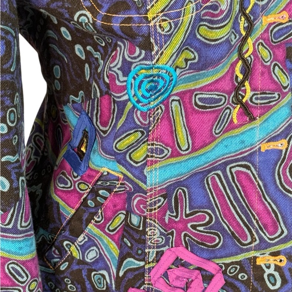 Vintage Ruby Rd. Hearts of Palm Blue Purple Denim Jean Jacket Embroidered L - Picture 4 of 9